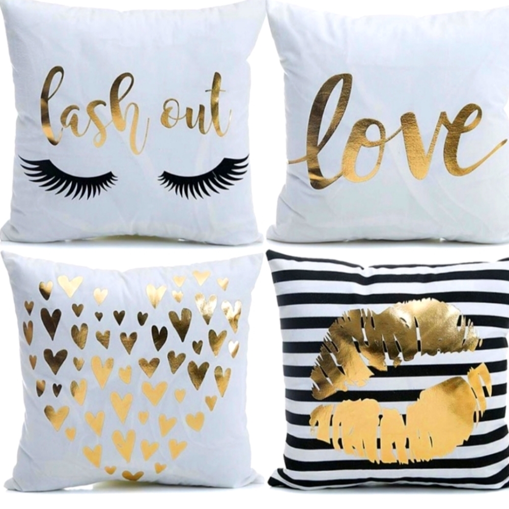 4-PK White Black And Gold Decorative Pillowcases